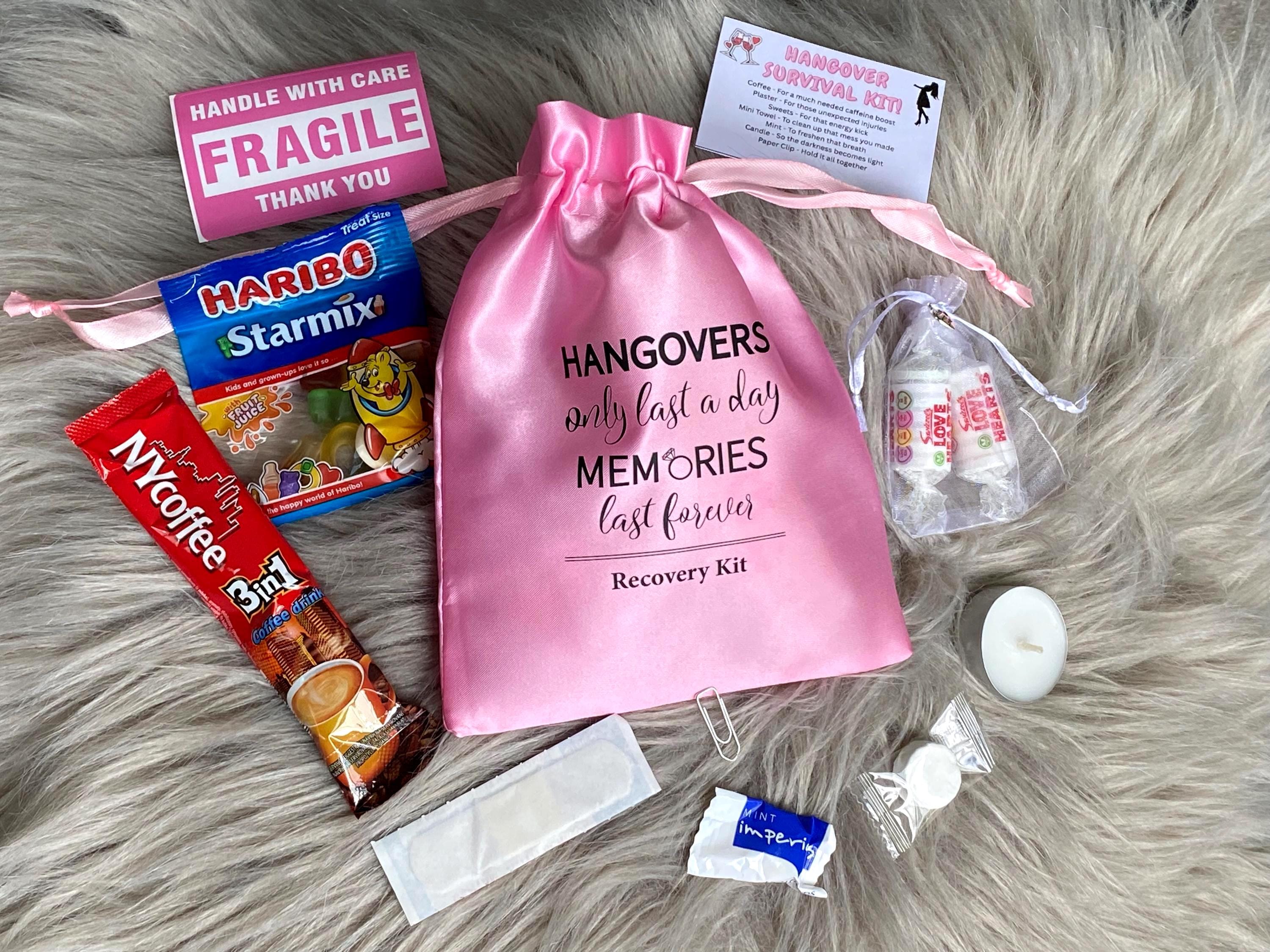 Hangover Kit Bag Filled With Label | Pink Recovery Kit | Hen Party