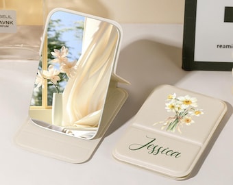 Personalized square makeup mirror, pocket mirror with custom name and logo, bridesmaid gift, folding makeup mirror, travel makeup mirror