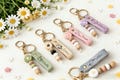 Handmade Daisy Beaded Keychain, Personalized Name Keyring, Cute Custom Bag Charm, Back to School or Friendship Gift