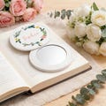 Personalized round makeup mirror, pocket mirror with custom name and logo, bridesmaid gift, folding makeup mirror, travel makeup mirror product logo
