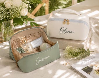 Neceser de piel personalizable - Regalo personalizado para esposa - Regalo para mamá - Regalo de aniversario - Neceser - Estuche de maquillaje con monograma