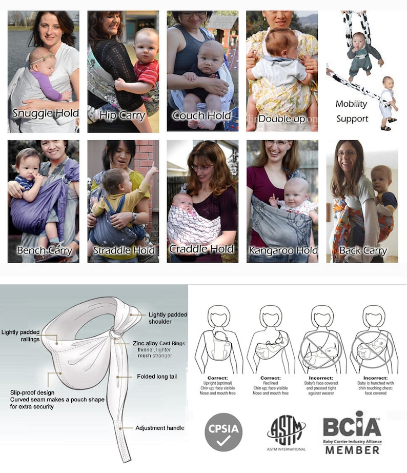 Ring Sling Baby Carrier 100 Cotton CPSIA Compliant close Etsy