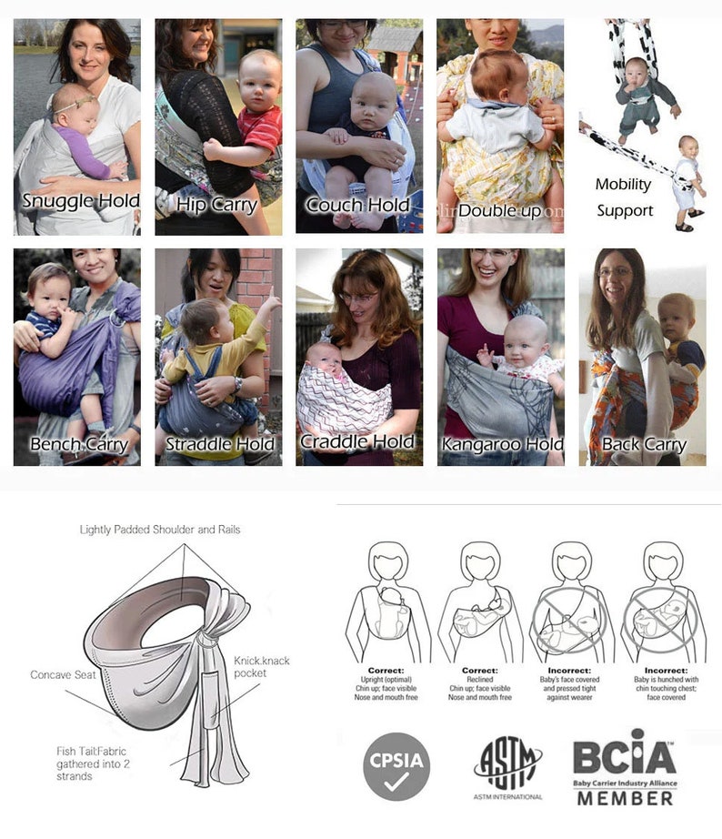 Ring Sling Baby Carrier, 100% Cotton, CPSIA Compliant ,fish Tail, Lite ...