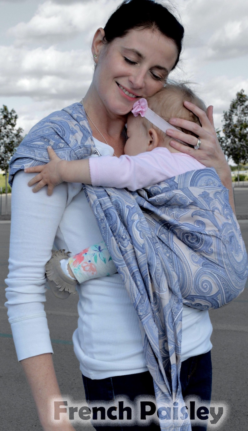 Ring Sling Baby Carrier, 100% Cotton, CPSIA compliant ,Close Tail, Lite-on-Shoulder™ by RosyBaby© , Ergonomic, Adjustable French Paisley