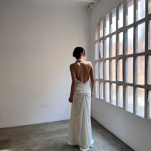 plunge cowl neck floor length dress in ivory KYLO PLUNGE COWL MAXI DRESS - White