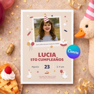 Silly Goose 5th Birthday Invitation Spanish Girl | Ganso Payaso Fiesta | Canva Template