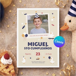Silly Goose 5th Birthday Invitation Spanish Boy | Ganso Payaso Fiesta | Canva Template