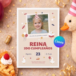 Silly Goose 2nd Birthday Invitation Spanish Girl | Ganso Payaso Fiesta | Canva Template