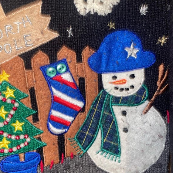 Designers Studio Originals Vintage Holiday Patchwork Knit Zip Sweater Sz P/P View 3