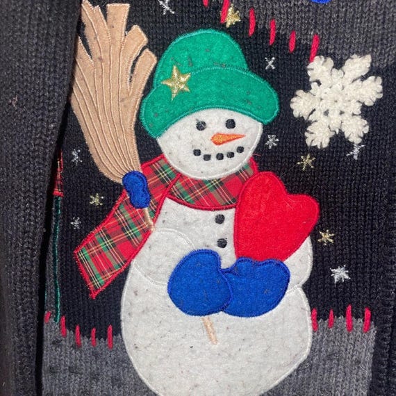 Designers Studio Originals Vintage Holiday Patchwork Knit Zip Sweater Sz P/P View 4