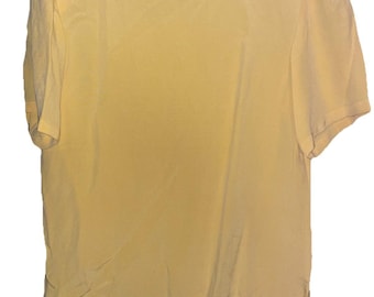 Vintage Dana Buchman 100% zijde gele blouse met korte mouwen, maat 14, schoudervullingen