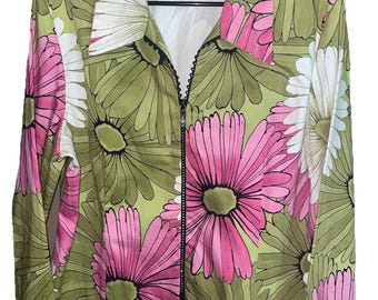 Vintage Joseph Ribkoff damjacka i blommig stil med glitterdragkedja, storlek 18