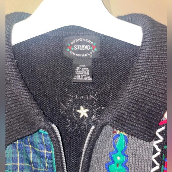 Designers Studio Originals Vintage Holiday Patchwork Knit Zip Sweater Sz P/P View 5