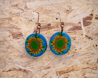 Sunflower earrings (medium), polymer clay