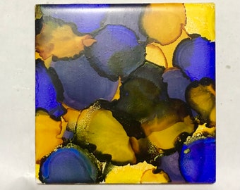 Lemon Drop and Lavender Marbled Tile Coasters, Alcohol Ink