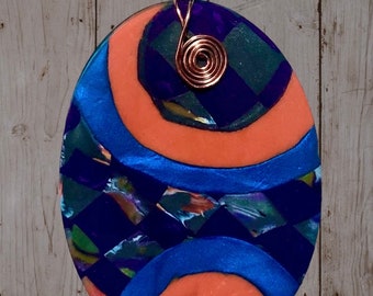 Jokers Wild pendant, reversible, retro colorblock front with abstract reverse