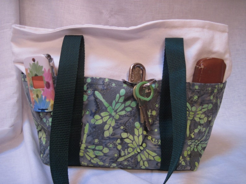 Handmade Batik Dragonfly fabric 6 pocket purse image 2