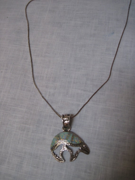 Opal and sterling heart line bear necklace - image 1