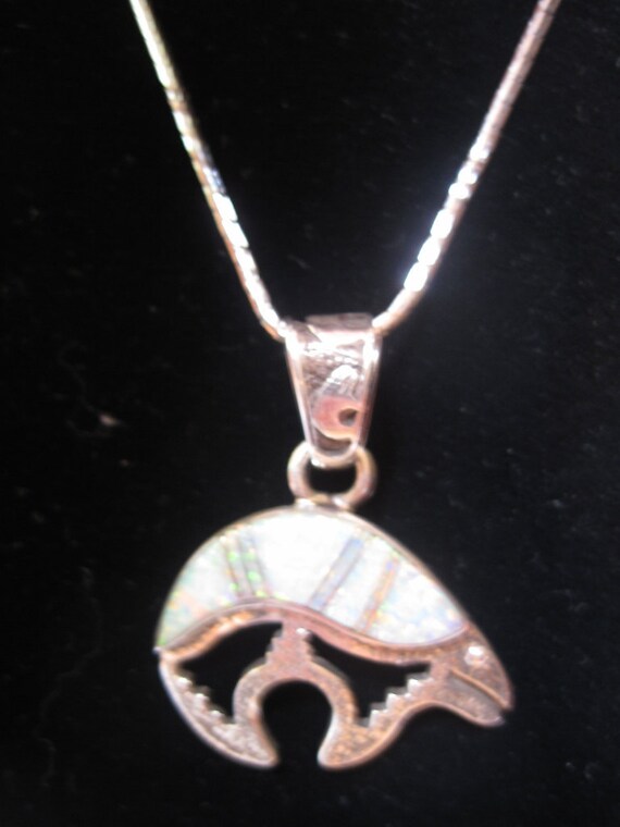 Opal and sterling heart line bear necklace - image 2
