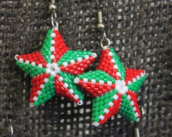 Christmas star earrings Handmade Beaded Christmas 3d star earrings very unique