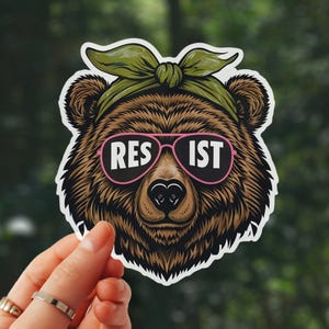 Adesivo de urso contra o fascismo, decalque para parque nacional, decoração da natureza, acampamento, ar livre, viagem, presente, granola, menina, conservação, proteja nossos parques