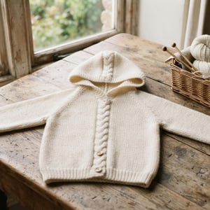 Toddler Hooded Cable Cardigan Knitting Pattern PDF | Aran Baby Jacket | 6-12mo to 3-4 Years
