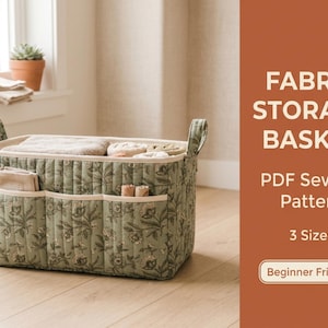 Fabric Storage Basket Sewing Pattern PDF, Nursery Storage Bin, Diaper Caddy Pattern, Fabric Bin with Pockets, 3 Sizes, Beginner