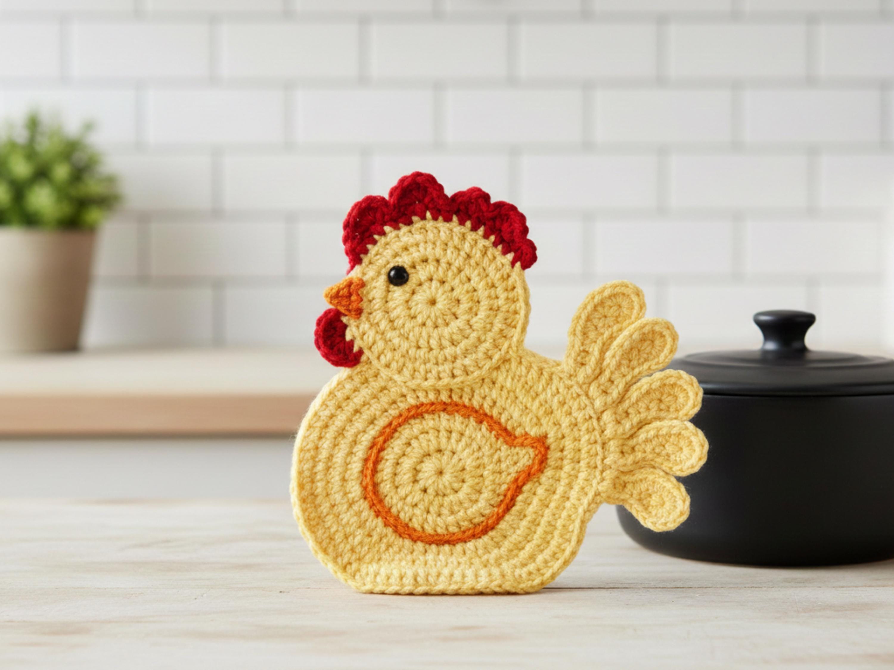 Retro Farmhouse Chicken Potholder Crochet Pattern
