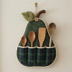 Pear Utensil Holder Sewing Pattern PDF | Kitchen Wall Caddy | Wooden Spoon Organizer Digital Download