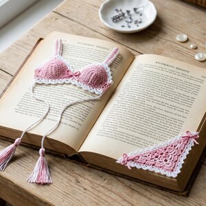 Crochet Lingerie Bookmark Set Pattern PDF, Bra and Panty Corner Bookmarks, Crochet Book Lover Gift, Lace Thread Bookmark Pattern, Instant