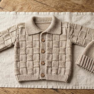 Basketweave Baby Cardigan Knitting Pattern PDF, Matching Hat, Easy Knit Instructions, 0-3 to 12-18 Months, Farmhouse Baby Gift