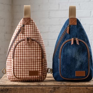 Retro Sling Bag Sewing Pattern PDF, Unisex Crossbody Chest Bag with Oval Zip Pocket, Full-Size Templates