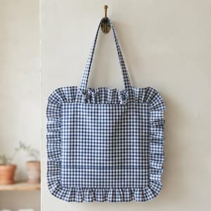 Ruffle Tote Bag Sewing Pattern | Gingham Shoulder Bag, Gathered Edge (PDF Download)