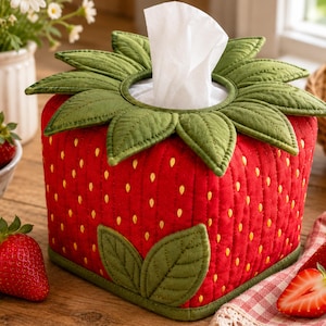 Strawberry Tissue Box Cover Sewing Pattern, Quilted Boutique Cube PDF, Patchwork Home Decor, Beginner Sewing, Fruit Tissue Cozy