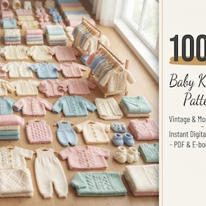 Baby Knitting Patterns Bundle- 1000+ Vintage  Modern PDF Ebooks, Newborn Cardigans, Booties & Bonnet Hand Knitting Guide - Instant