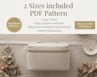 Beauty Case Sewing Pattern PDF, Vanity Box Bag Pattern, Zip Around Makeup Case, 2 Sizes, Train Case DIY, Instant Download