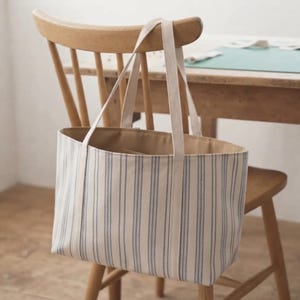 Canvas Tote Bag Sewing Pattern PDF | Striped Shoulder Tote | Boxed Base Bag Digital Download