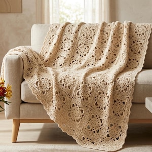 Christmas , Wedding , Birthday crochet DIY handmade gift -Afghan Lace Crochet Pattern, Lightweight Blanket Throw, Vintage Design (PDF