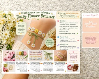 Crochet Daisy Bracelet Pattern PDF, Beginner Flower Jewellery Tutorial (Digital Download)