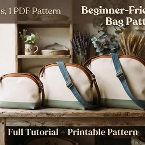 Curved Top Shoulder Bag Sewing Pattern, Zip Top Purse PDF, Adjustable Strap Handbag Tutorial, S M L Sizes, Digital Download