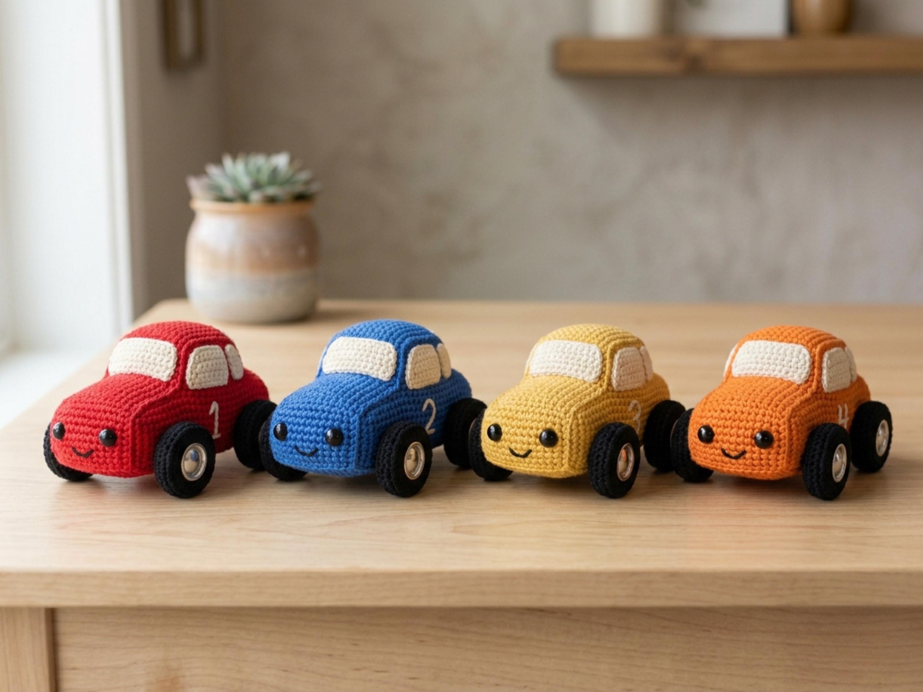 30 Crochet Car Patterns to Stitch Fun Vehicles, Classic Cars, and Cute Amigurumi Designs 22 Set of 4 Race Car Crochet Patterns