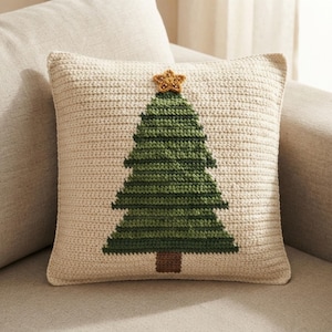 Christmas Tree Pillow Cover Crochet PATTERN PDF Granny Square Cushion Cover Tapestry Crochet 2 Layouts Single Panel or Patchwork