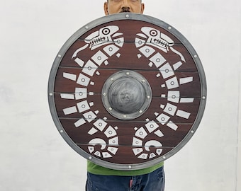 Handmade Wooden Viking Shield: Norse Serpent, Zelda Traveler Decor