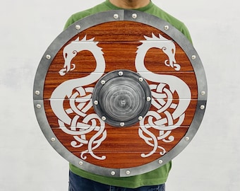 Viking Serpent Wooden Shield: Handcrafted Norse Cosplay Prop