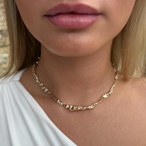 Melted Gold Choker Necklace, Unique Textured Gold Jewelry, Adjustable Statement Choker, Modern Gold Necklace for Women, Elegant Gift Idea