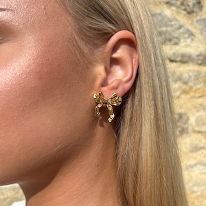 Gold Bow Earrings – Dainty Bow Shaped Studs, Elegant Gold Jewelry, Handmade Bow Earrings, Gift for Her, Delicate Gold Earrings