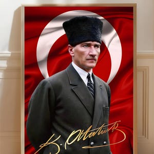 Honor of the Nation – Mustafa Kemal Atatürk with Turkish Flag | Digital Download for Wall Art, Canvas, Poster, Wall Decoration