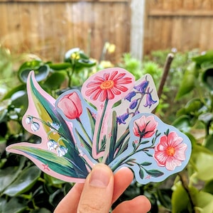Spring BLUMEN glänzende Vinyl-Aufkleber – Blumen-Abziehbilder für Laptops, Wasserflaschen, Journals – Tulpe, Gänseblümchen, Rose, Maiglöckchen & Glockenblume
