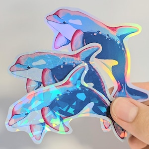 AUTOCOLLANTS HOLOGRAPHIQUES animaux de la mer - Décalcomanies vie marine pour ordinateurs portables, bouteilles d'eau et plus - Joli requin marin/baleine/raies/méduses Killer whale
