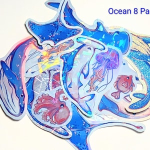 AUTOCOLLANTS HOLOGRAPHIQUES animaux de la mer - Décalcomanies vie marine pour ordinateurs portables, bouteilles d'eau et plus - Joli requin marin/baleine/raies/méduses image 10